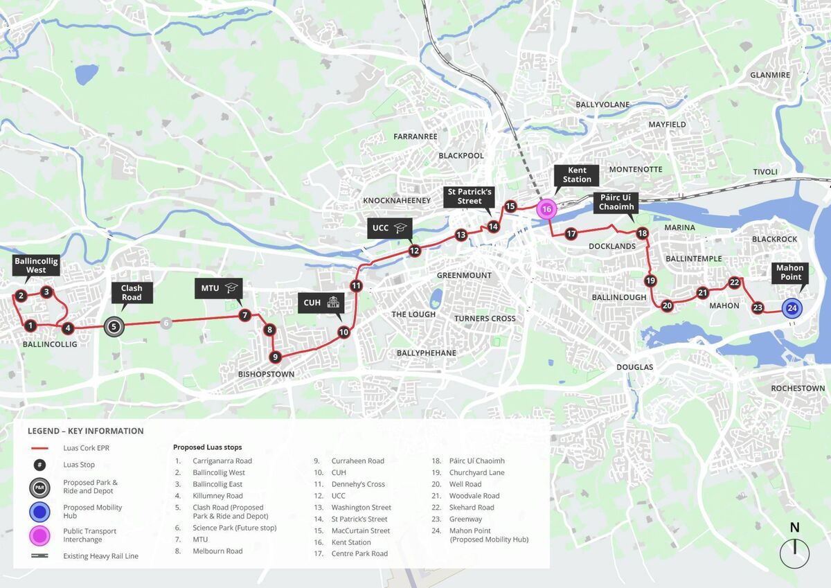 A more detailed map of the 'emerging preferred route' of the Cork Luas. Pictures: LuasCork.ie