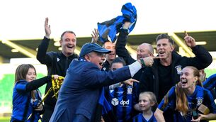 <p>Athlone Town investor Nick Giannotti celebrates after the 2025 Sports Direct Women's FAI Cup Final. Pic: Stephen McCarthy/Sportsfile.</p>