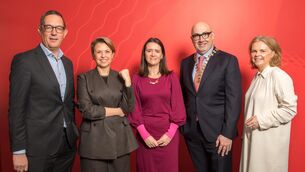 <p>Cork Chamber CEO Conor Healy; guest speaker, Vodafone Ireland CEO Sabrina Casalta; Irish Examiner managing director Karen O'Donoghue; Cork Chamber president Rob Horgan, RDJ LLP partner Ashling Walsh at the Chamber Business Breakfast held at Páirc Uí Chaoimh on Tuesday. Picture: David Creedon</p>