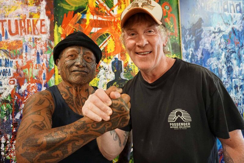 Hector in New Zealand with Maori man Tame Iti. 