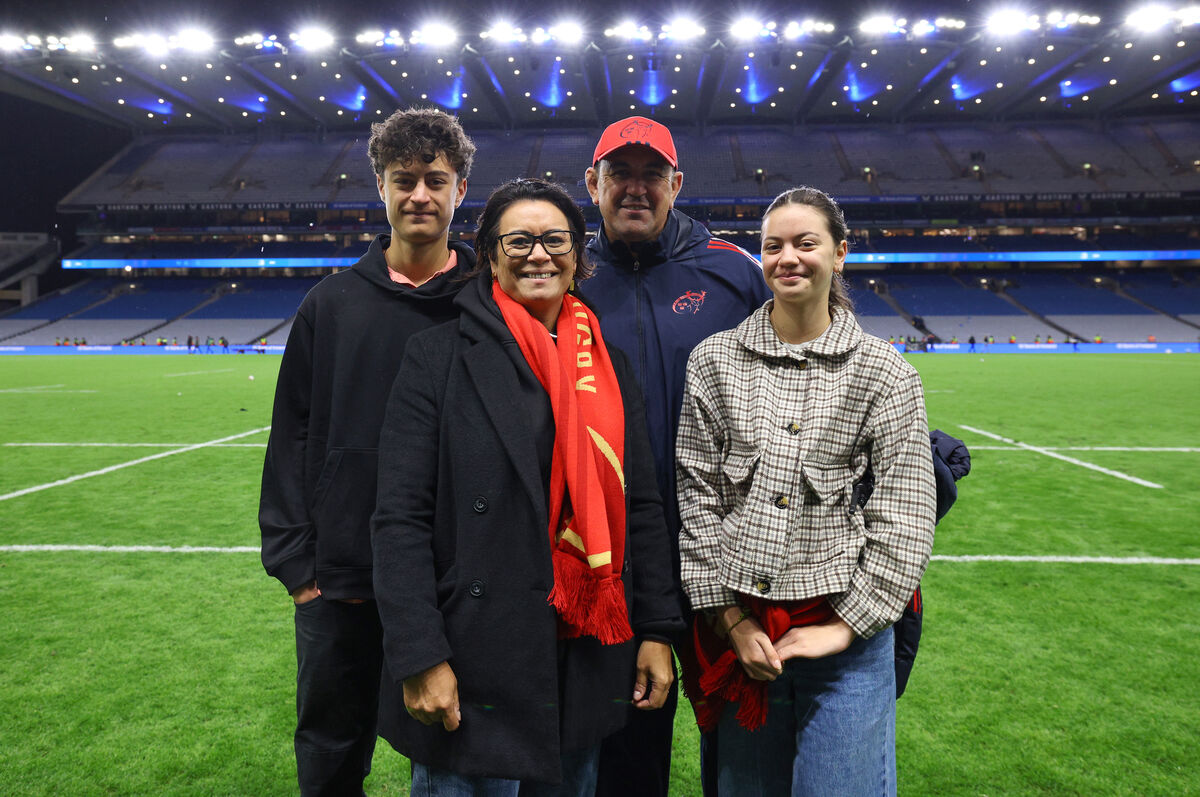 Munster head coach Clayton McMillan with his family after the victory over Leinster at Croke Park. Pic: ©INPHO/Ben Brady