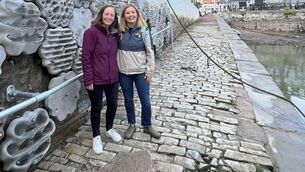 <p>Dr Louise Firth, left, senior lecturer in marine ecology at UCC, with PhD student Corryn Knapp, at the first Living Sea Wall in Ireland which has been installed in Cobh, Co Cork. Pictures: UCC </p>