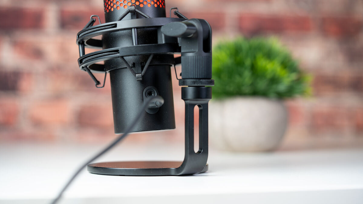 A solid weighted base and integrated shock mount keep the QuadCast 2 stable and free from unwanted vibrations during recording. Picture: Noel Campion.