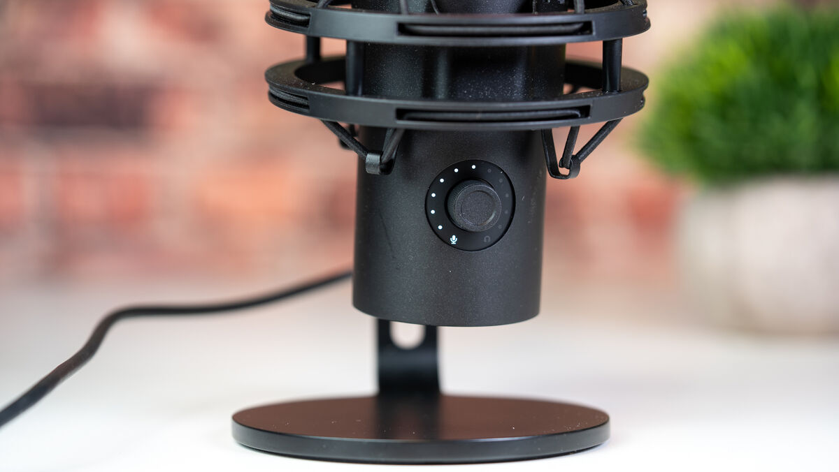 The QuadCast 2 includes a built-in 3.5mm headphone socket for real-time monitoring and a smooth, precise volume dial for quick adjustments on the fly. Picture: Noel Campion.