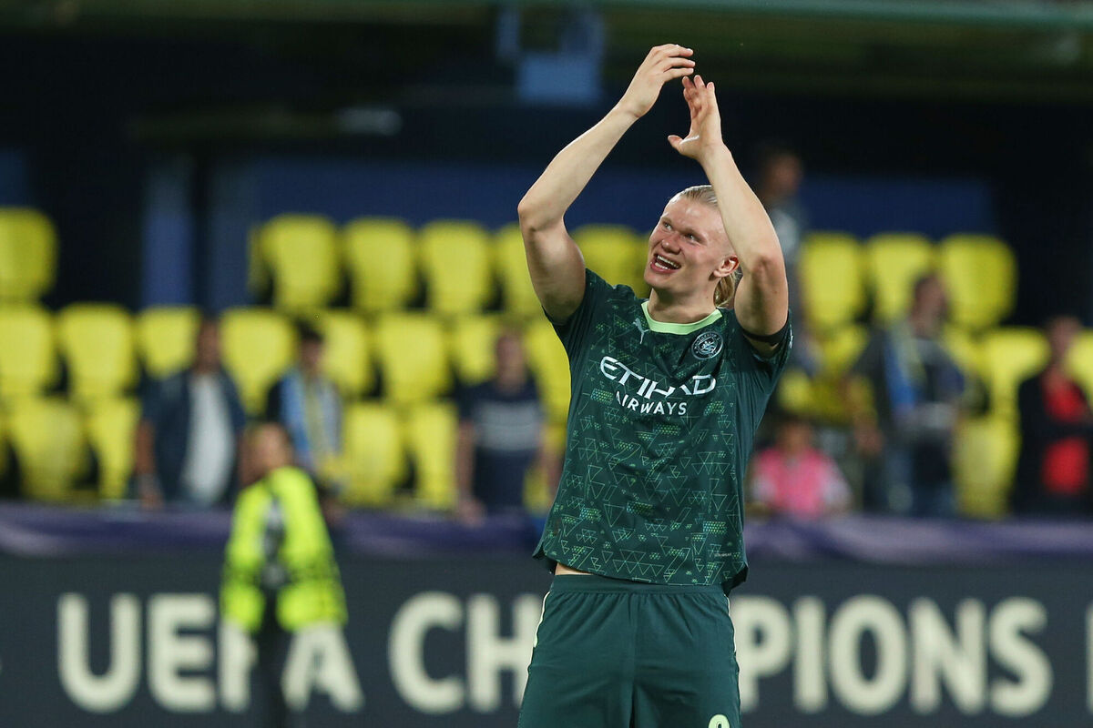 Manchester City's Erling Haaland celebrates afterthe win over Villarreal. (AP Photo/Alberto Saiz)