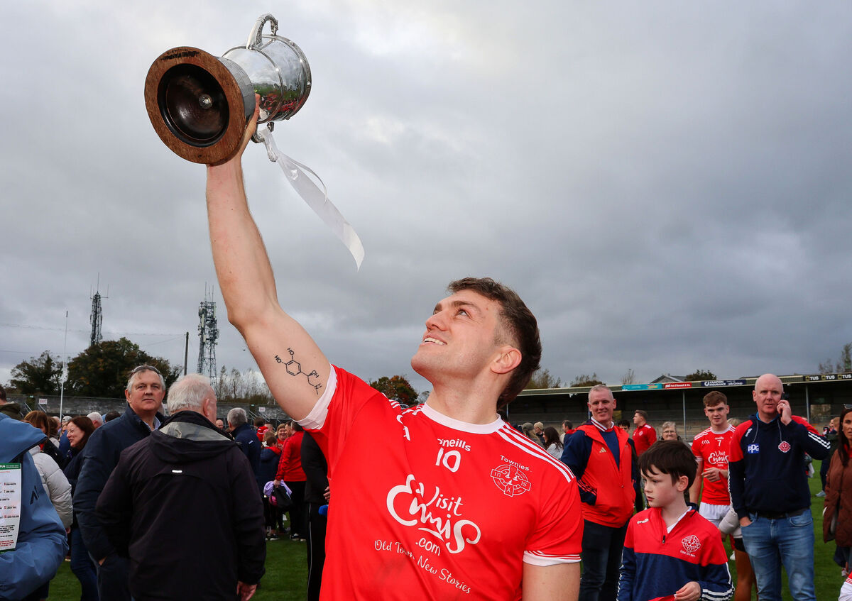 Shane O'Donnell of Eire Og lifts the Canon Hamilton Cup. Pic: Natasha Barton, Inpho Shane O'Donnell of Eire Og lifts the Canon Hamilton Cup. Pic: Natasha Barton, Inpho