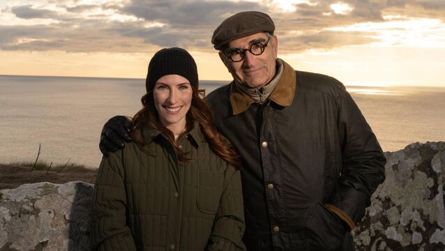 <p> Sarah Levy her dad Eugene Levy  in Ireland for The Reluctant Traveler, now streaming on Apple TV+.</p>
