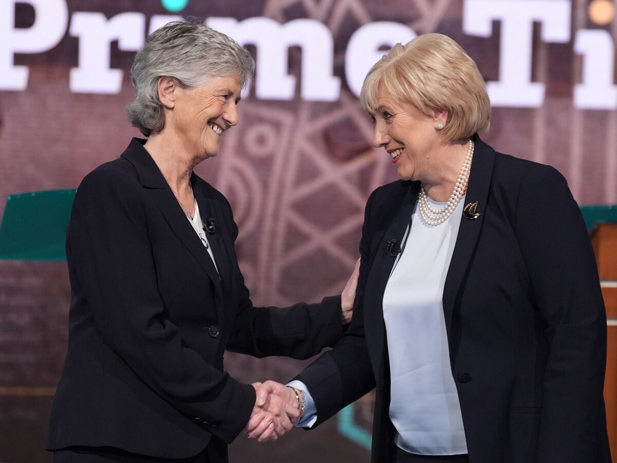 Independent candidate Catherine Connolly and Fine Gael candidate Heather Humphreys at RTÉ studios in Donnybrook, Dublin. for their final presidential debate. Picture: Niall Carson/PA Independent candidate Catherine Connolly and Fine Gael candidate Heather Humphreys at RTÉ studios in Donnybrook, Dublin. for their final presidential debate. Picture: Niall Carson/PA