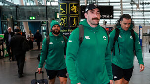 <p>ON THE ROAD AGAIN: Jamison Gibson-Park, Jack Conan and James Lowe departing for Chicago this week. Pic: INPHO/Morgan Treacy</p>