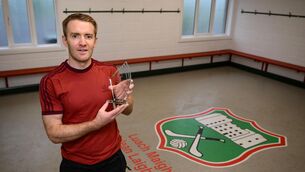 <p>Tipperary hurler Noel McGrath with his GWA Hurling Personality of the Year award at his home club of Loughmore-Castleiney GAA club, ahead of the Gaelic Writers Association Awards, proudly supported by the Dalata Hotel Group, which were held at the Clayton Hotel in Ballsbridge, Dublin. Photo by Brendan Moran/Sportsfile</p>