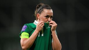 <p>AT THE DOUBLE: Katie McCabe celebrates after scoring her second of the evening. Pic: Stephen McCarthy/Sportsfile.</p> <p>AT THE DOUBLE: Katie McCabe celebrates after scoring her second of the evening. Pic: Stephen McCarthy/Sportsfile.</p>