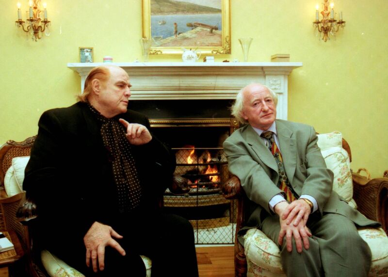 Marlon Brando with then arts and culture minister — and now outgoing president — Michael D Higgins, at Shanagarry House in July 1995 during the filming of 'Divine Rapture' in East Cork. Picture: Denis Minihane/Irish Examiner Archive