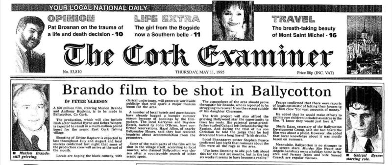 May 11, 1995: There was wall-to-wall coverage in the 'Irish Examiner' when the 'Divine Rapture' project was announced.  May 11, 1995: There was wall-to-wall coverage in the 'Irish Examiner' when the 'Divine Rapture' project was announced.