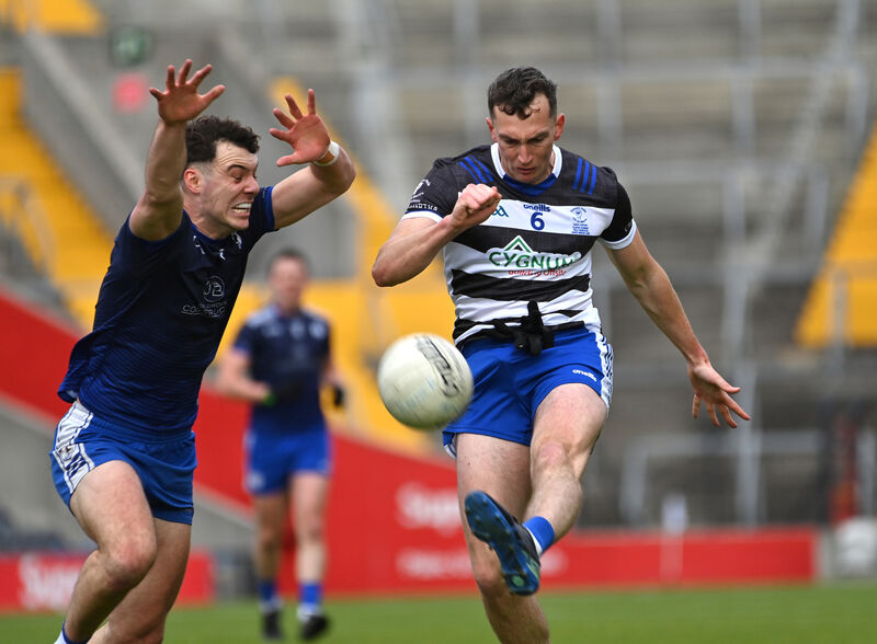 Seán Ó Fóirréidh, Cill na Martra getting in a shot on goal under pressure from Daniel O'Mahony, Knocknagree in the McCarthy Insurance Group Senior A fotball championship final at SuperValu Páirc Uí Chaoimh. Picture Dan Linehan Seán Ó Fóirréidh, Cill na Martra getting in a shot on goal under pressure from Daniel O'Mahony, Knocknagree in the McCarthy Insurance Group Senior A fotball championship final at SuperValu Páirc Uí Chaoimh. Picture Dan Linehan