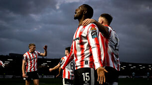 <p>Sadou Diallo of Derry City celebrates after he scored his side's second goal against Shamrock Rovers. Pic: ©INPHO/Andrew Paton</p> <p>Sadou Diallo of Derry City celebrates after he scored his side's second goal against Shamrock Rovers. Pic: ©INPHO/Andrew Paton</p>