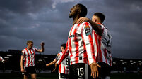 Inpho Sadou Diallo celebrates after he scored Derry’s second goal 26/10/2025