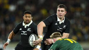 <p>Simon Parker of New Zealand on attack. Pic: Hagen Hopkins/Getty Images</p>