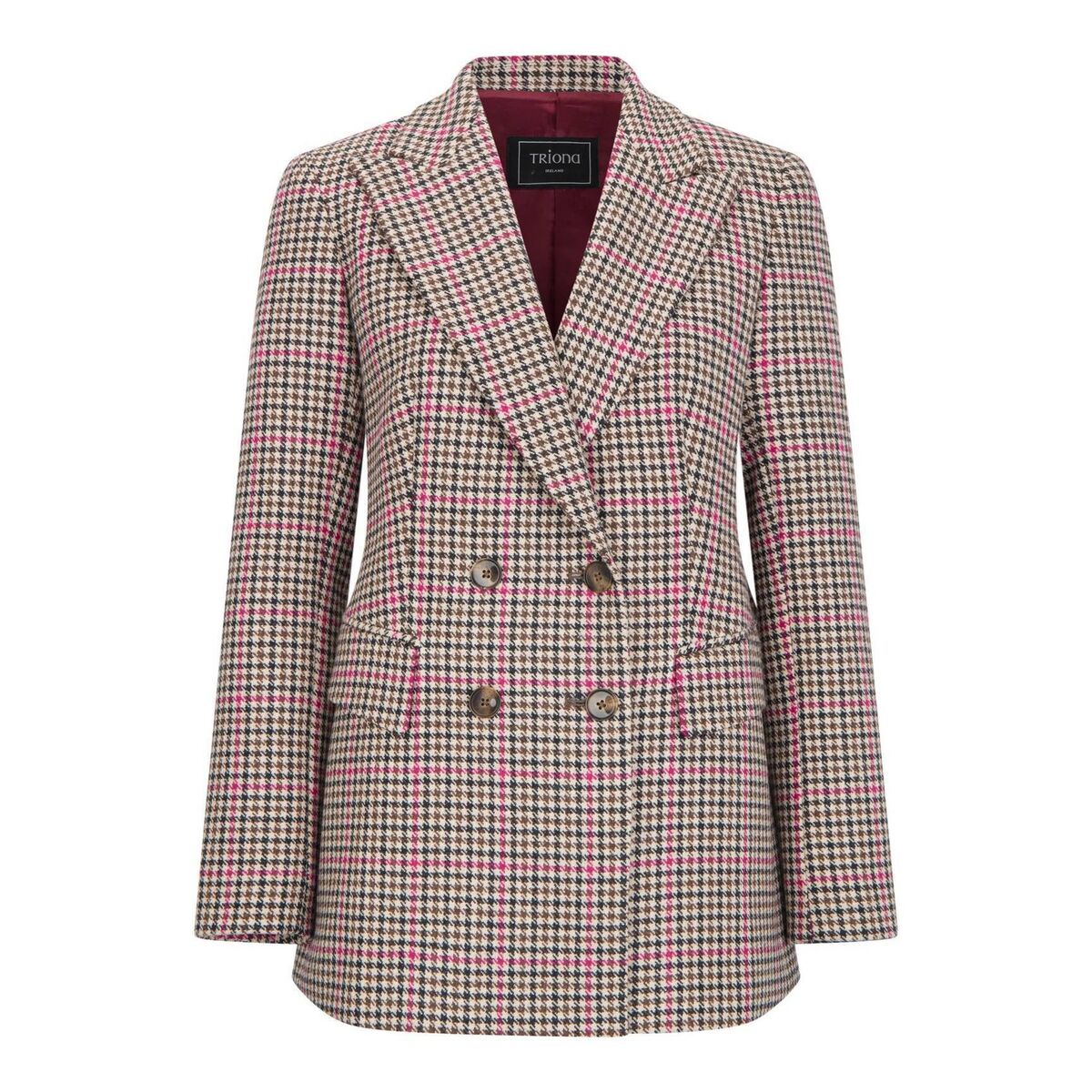 Fashion Camel & Pink Houndstooth Blazer, €399, Triona. Fashion Camel & Pink Houndstooth Blazer, €399, Triona.