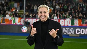 <p>THUMBS UP: Carla Ward after the UEFA Women's Nations League A/B promotion/relegation play-off second leg match between Belgium and Republic of Ireland. Pic: Stephen McCarthy/Sportsfile</p>