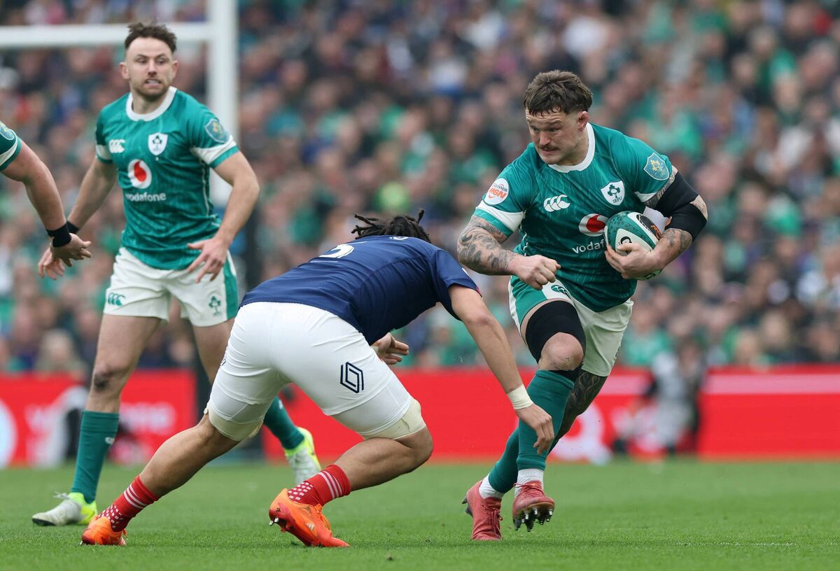 POWER: Ireland prop Andrew Porter is challenged by France's Mickael Guillard last March in Dublin. Pic: David Rogers/Getty Images