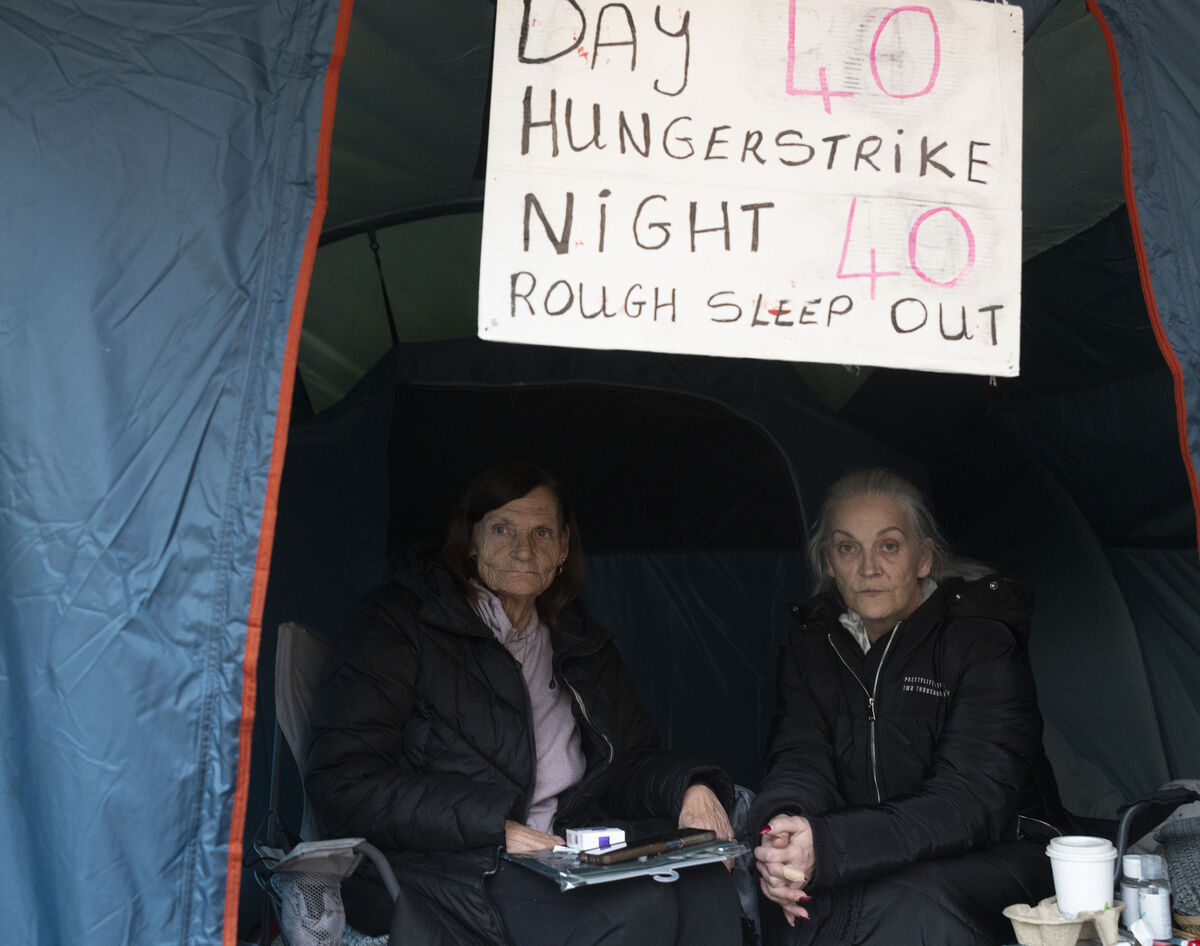 Mary Dunlevy Greene and Mary Donovan on day 40 of their hunger strike outside the Dáil. Picture: Sam Boal/Collins photos