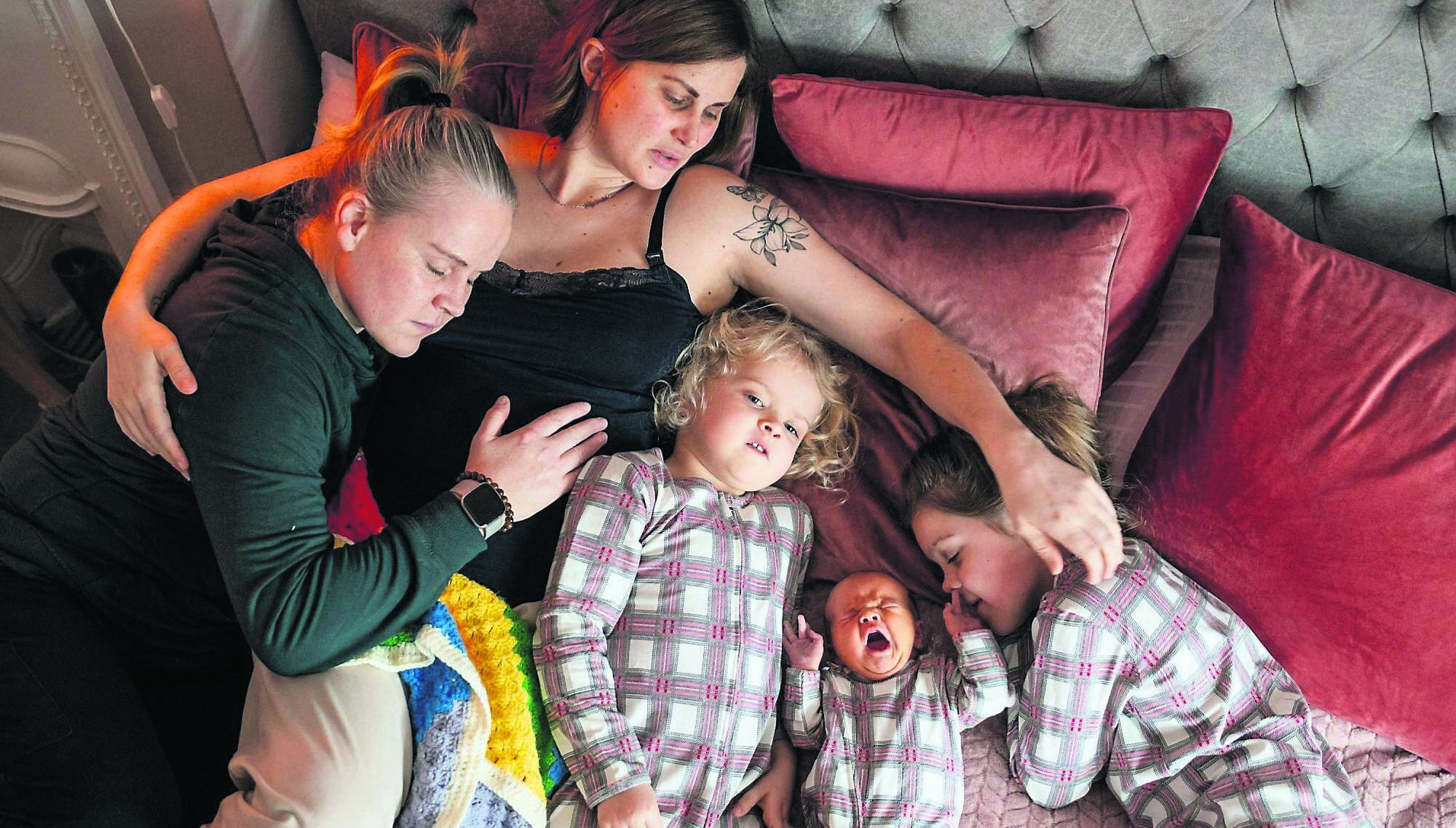 Ranae von Meding (left), with her wife Audrey Rooney and their children Ava, Ali, and Arya. All three of their children were born through reciprocal IVF. 	Picture: Johanna King
            