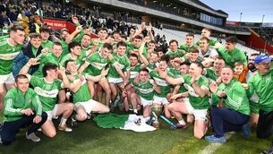 <p>THRILLER: Aghabullogue players and mentors celebrate after defeating Uibh Laoire in Cork's Premier IFC final on Sunday. They will chase a county double in a fortnight. Pic: Eddie O'Hare</p>