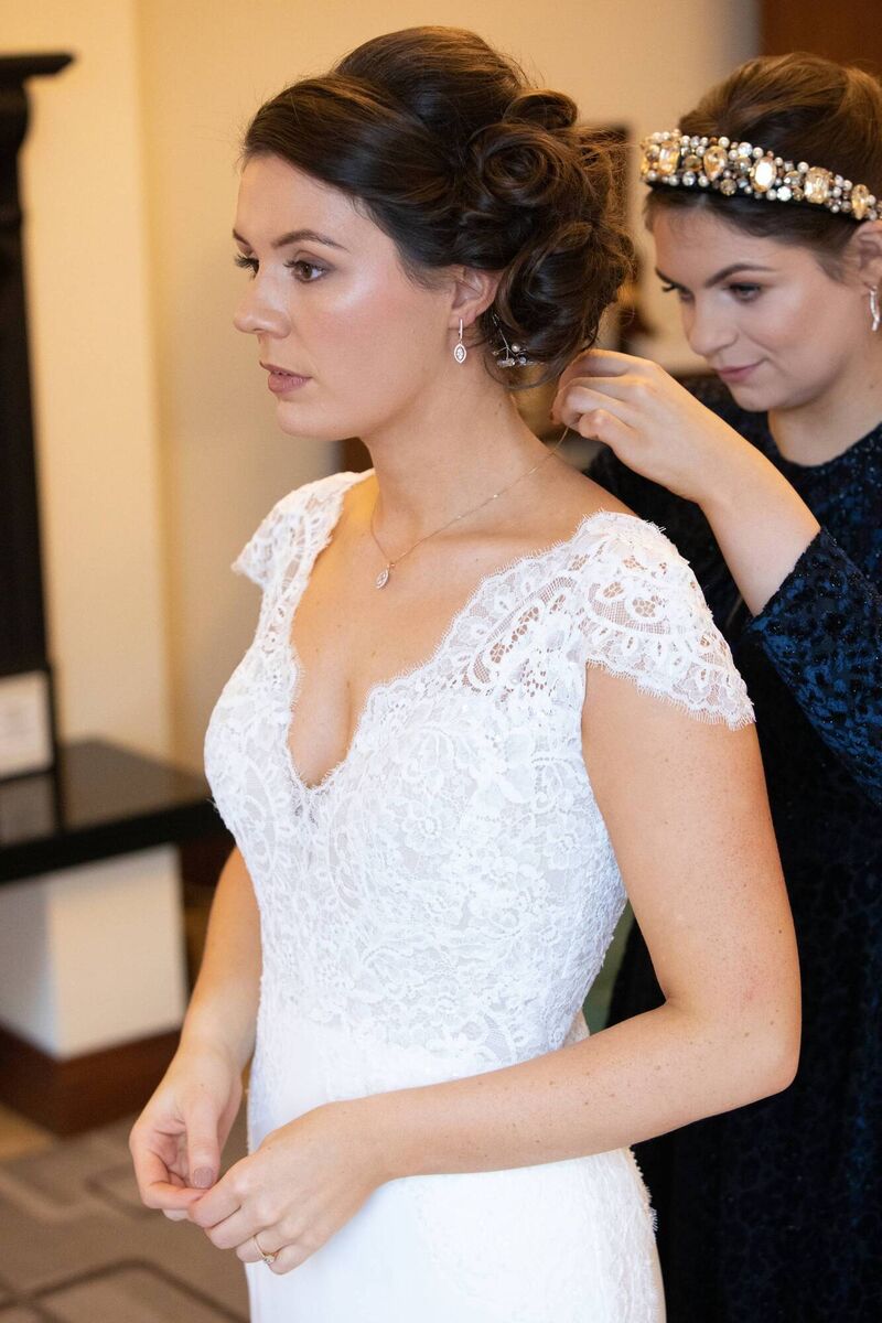 Orla Ní Fhinneadha: 'I had originally planned to wear my hair down, but when we saw the weather my hairdresser suggested we do an updo to avoid any frizz, and it was lovely.'