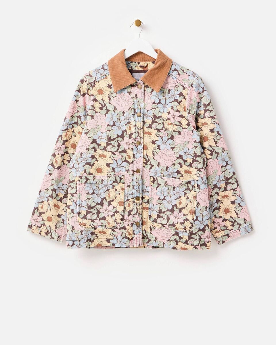 Floral Print Cord Collar Denim Jacket, €105, Oliver Bonas.