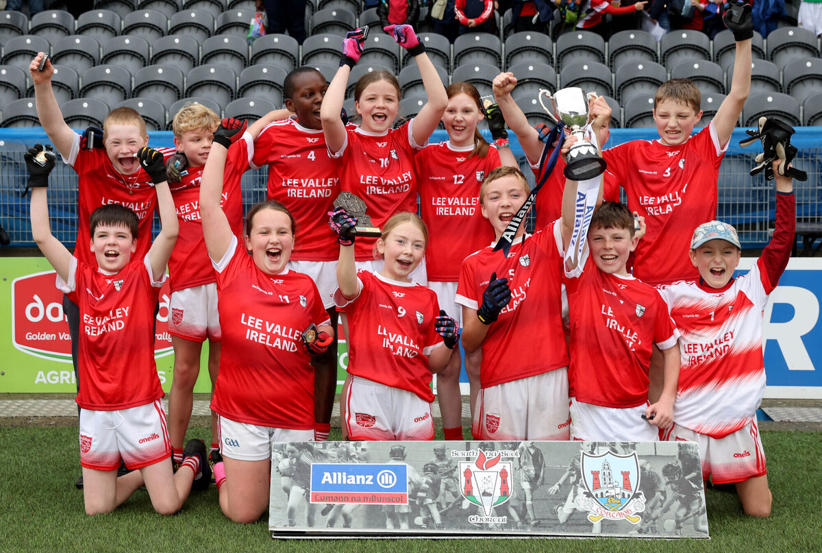 Inchigeelagh celebrare their win over Ballinagree in the F5 final. Pic: Jim Coughlan.