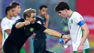 <p>Republic of Ireland head coach Colin O'Brien issues instructions to Rory Finneran during the FIFA under-17 World Cup Group J match against Panama. Pic: Nikola Krstic/Sportsfile</p>