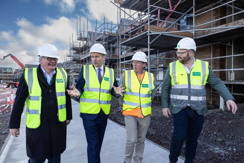 Neil Kerrigan, Housing Delivery Unit Enterprise Ireland, An Taoiseach, Micheál Martin, John Crean, Director of Planning, Longview Estates and Patrick Crowley, CEO, CField Construction at Longview. Picture: Darragh Kane Neil Kerrigan, Housing Delivery Unit Enterprise Ireland, An Taoiseach, Micheál Martin, John Crean, Director of Planning, Longview Estates and Patrick Crowley, CEO, CField Construction at Longview. Picture: Darragh Kane