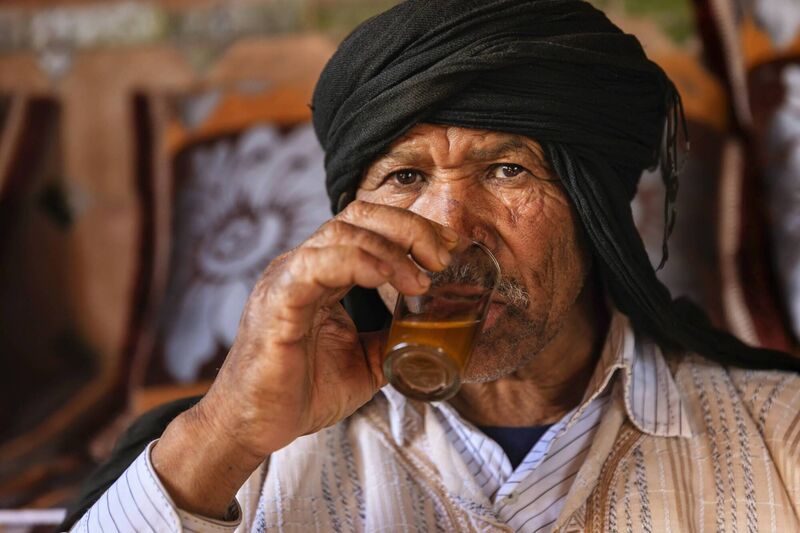 A local man enjoying Maghrebi mint tea