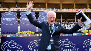 <p>ANOTHER FRONTIER CONQUERED: Willie Mullins savours the moment after Ethical Diamond's stunning victory in the Breeders' Cup Turf at Del Mar last weekend. 	Picture: Healy Racing</p>