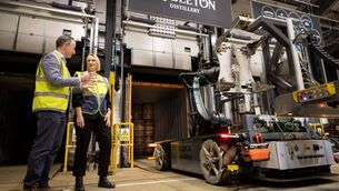 <p>Health and Safety Authority interim CEO Mark Cullen and Midleton Distillery general manager Jaime Jordan with the robotic solution that has delivered a 100% reduction in manual handling incidents related to barrel unloading. </p> <p>Health and Safety Authority interim CEO Mark Cullen and Midleton Distillery general manager Jaime Jordan with the robotic solution that has delivered a 100% reduction in manual handling incidents related to barrel unloading. </p>