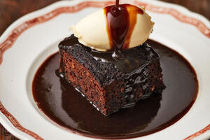 Sticky toffee pudding with miso caramel sauce and clotted cream