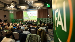 <p>POLITICAL FOOTBALL: The 2025 annual general meeting of the Football Association of Ireland at the Carlton Hotel in Blanchardstown. Pic: Stephen McCarthy/Sportsfile</p>