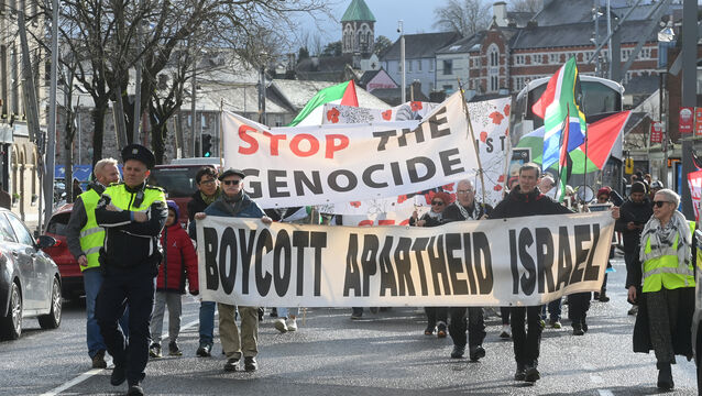 <p>A Cork Palestine Solidarity Campaign protest march through Cork City centre in February 2024  calling for boycotts of Israel. File picture: Larry Cummins</p>