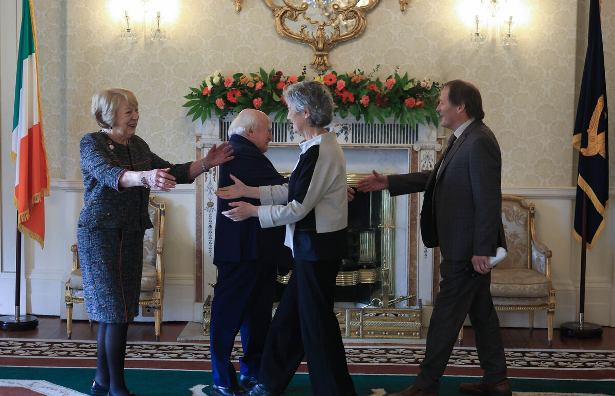 President-elect Catherine Connolly and her husband Brian McEnery at Áras an Úachtaráin on November 5 when they paid a visit to President Michael D Higgins and his wife Sabina. Picture: Colin Keegan, Collins, Dublin.
