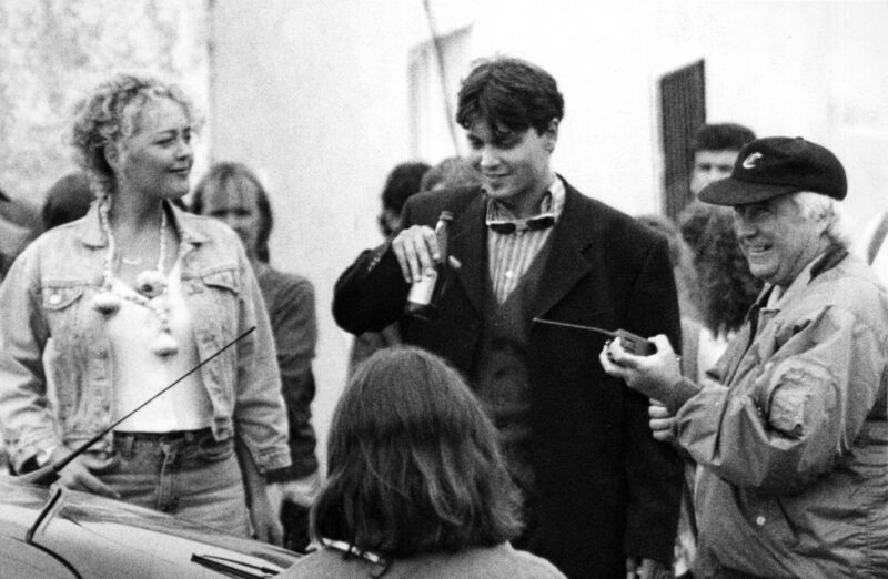 Angeline Ball, Johnny Depp, and director Thom Eberhardt taking a break during the filming of 'Divine Rapture' in Ballycotton, Co Cork in July, 1995. Picture: Ted McCarthy