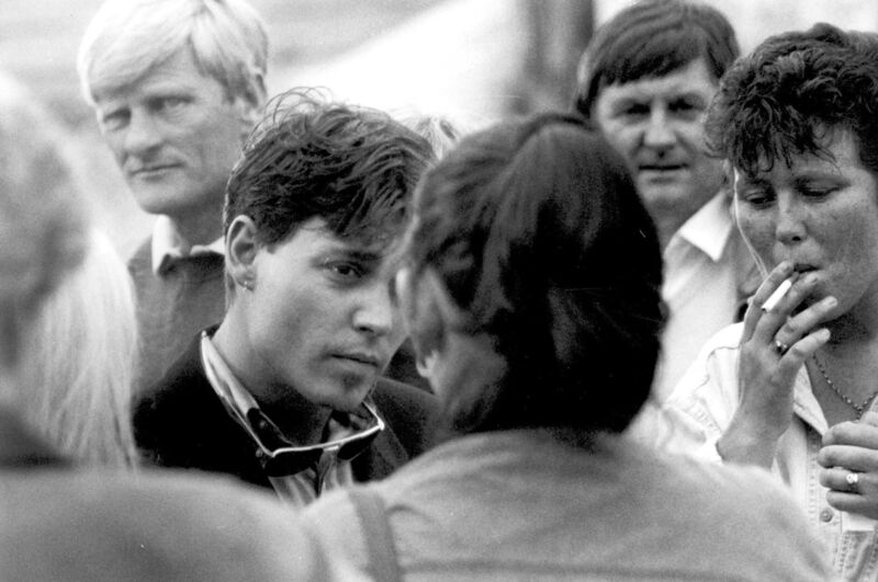 Johnny Depp surrounded by fans in Ballycotton, Co Cork, during the filming of 'Divine Rapture' in East Cork in 1995. Picture: Ted McCarthy