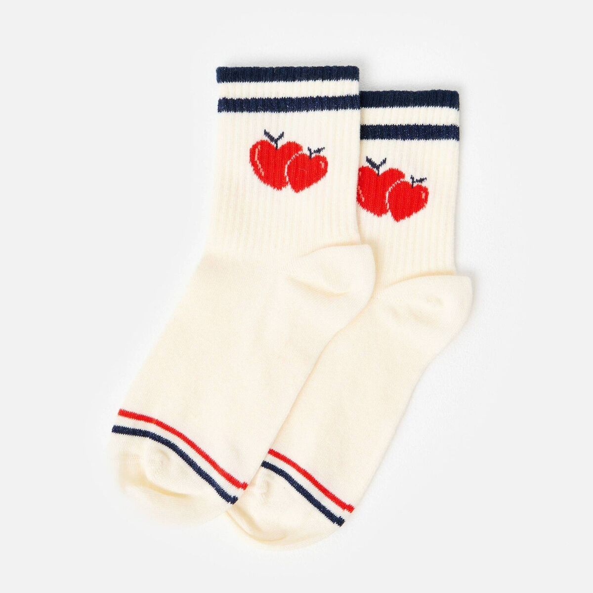 Cream Apple Heart Varsity Socks, €10.50, Oliver Bonas