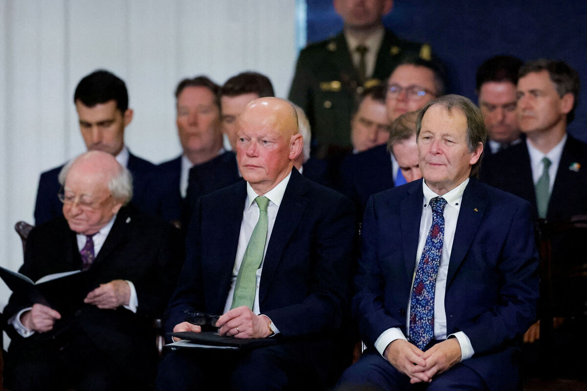 Catherine Connolly's husband Brian McEnery (right) during the inauguration ceremony of Catherine Connolly as Ireland's 10th president in Dublin Castle. Picture: Clodagh Kilcoyne/PA Wire