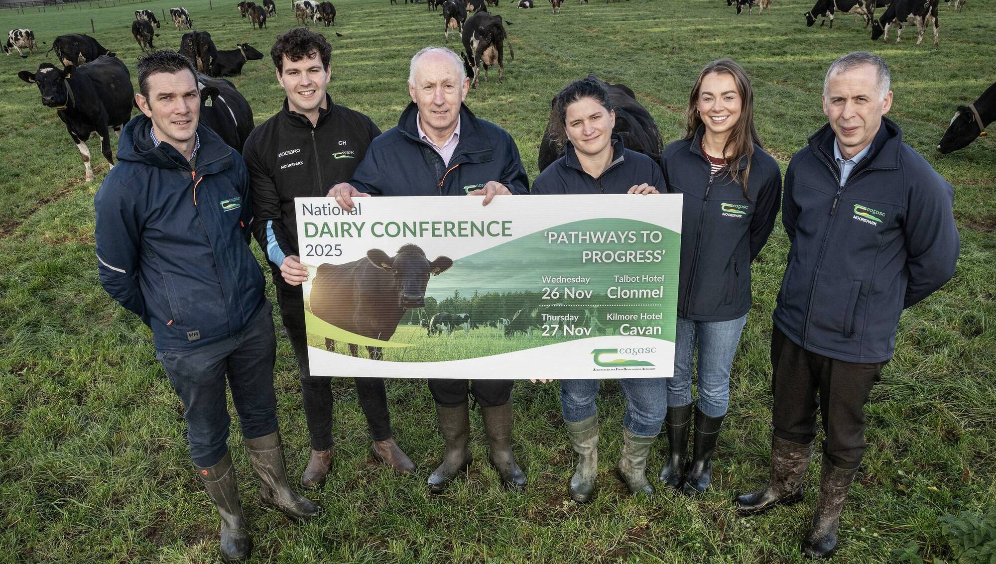 (Left to right) Dr Stuart Childs, Teagasc dairy specialist, Dr Conor Hogan, Teagasc People in Dairy programme manager, Donal Mullane, Teagasc Tipperary regional manager, Dr Elodie Ruelle, Teagasc senior research officer, Dr Sarah Walsh, Teagasc research officer and Professor Donagh Berry, Teagasc quantitative geneticist at the launch of the Teagasc National Dairy Conference on 'Pathways To Progress'. Picture: O'Gorman Photography