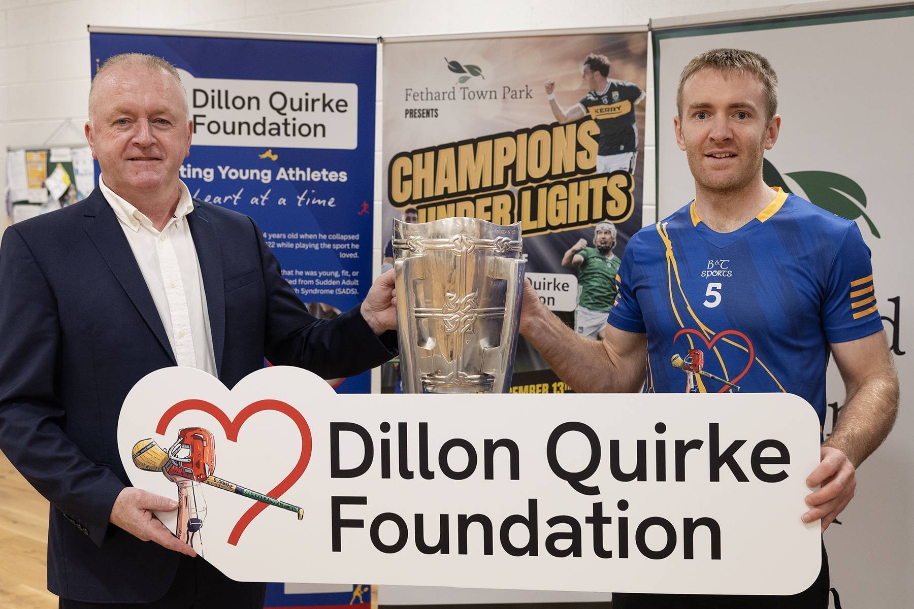 Pictured at the launch of of the "Champions Under Lights" senior hurling and football challenge games, hosted by Fethard Town Park and sponsored by Clonmel Credit union in aid of the Dylan Quirke Foundation, LtoR Dan Quirke Dylan Quirke Foundation, and Noel McGrath Tipperary SH. john d kelly photography