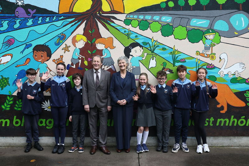 President Catherine Connolly with pupils during a visit to Gaelscoil Inse Chor in Kilmainham, Dublin. Picture: Damien Eagers/PA Wire