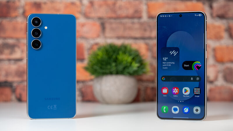 Samsung’s matte glass back and aluminium frame make the S25 FE feel far more premium than its mid-range price suggests. Picture: Noel Campion.