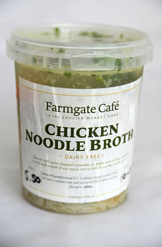 Farmgate Cafe Chicken Noodle Broth -Dairy Free. Picture: Larry Cummins
