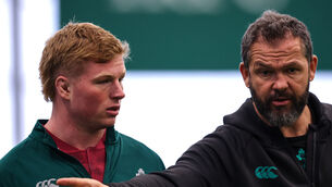<p>Paddy McCarthy and Head Coach Andy Farrell. Pic: ©INPHO/Ben Brady</p>