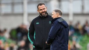 <p>Ireland head coach Andy Farrell, left, and Australia head coach Joe Schmidt before the Autumn Nations Series match between Ireland and Australia at the Aviva Stadium in Dublin. Photo by David Fitzgerald/Sportsfile</p>